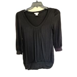 One Clothing Black Pleated Scoop Neck Top 3/4 Sleeve Blouse Large